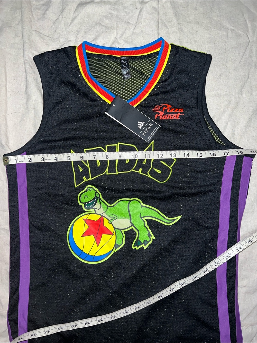adidas Black Jersey with Green Rex & Purple Trim - Picture 6 of 7
